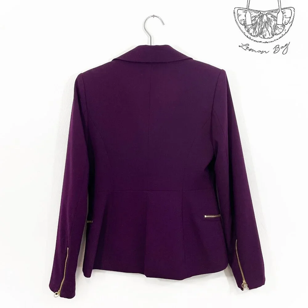 Calvin Klein / Asymmetrical Zipper Lapel Fitted Blazer / Dark Purple / Size S - Picture 4 of 5